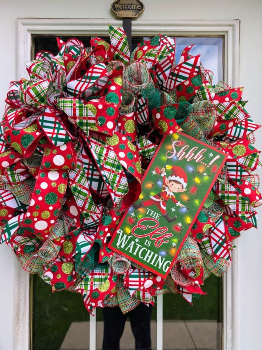 Elf "Shhh The Elf Is Watching" Christmas Wreath Decor
